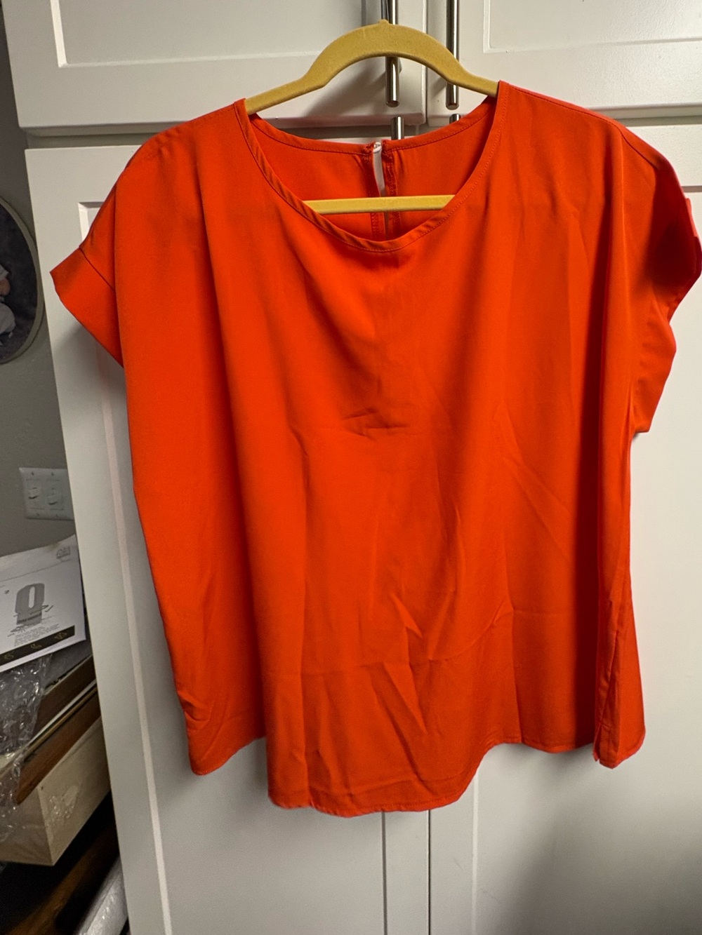 Women's Short-Sleeve Orange Blouse - Classic Crew Neck. Sz OXL